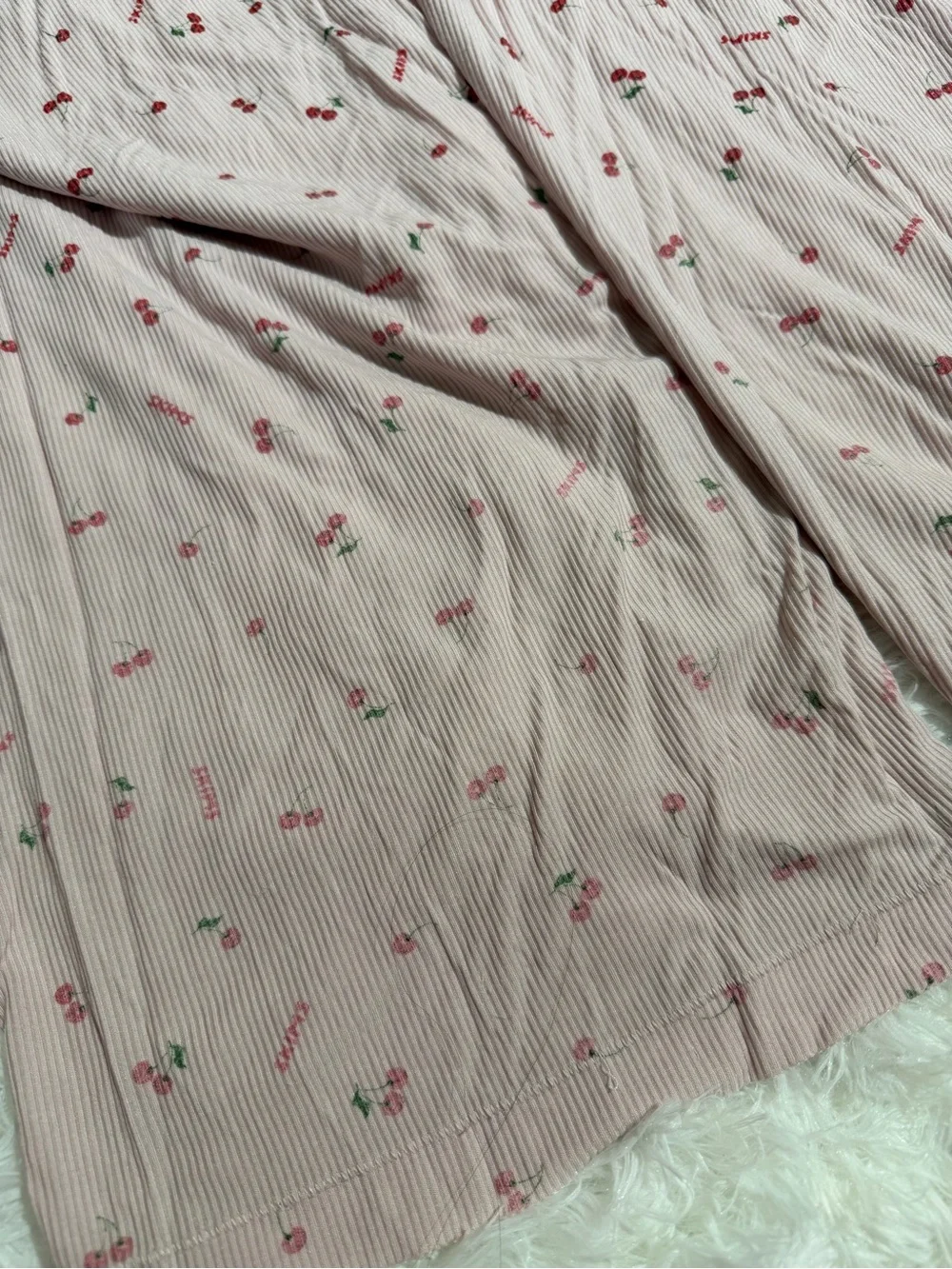 SKIMS 2X Cherries Print Pajama Sleep Matching Set Long Sleeve Pants Ribbed Soft